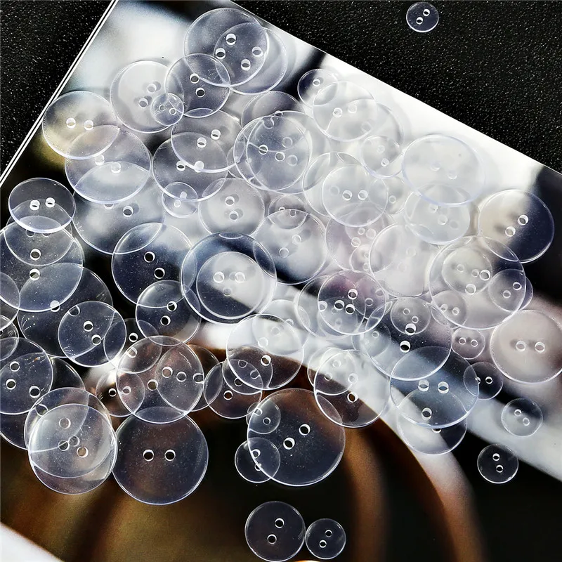 Пуговицы пластиковые прозрачные с двумя отверстиями 9-25 мм | Дом и сад