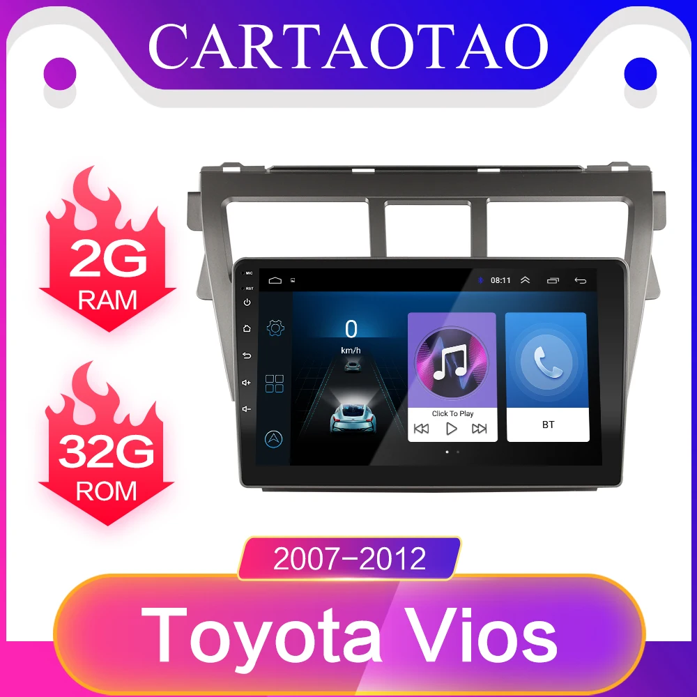 CARTAOTAO Автомагнитола gps авто стерео " Автомагнитола для 2007 2008 2009 2010 2011 2012 Toyota VIOS Android 8,1 мультимедийный плеер