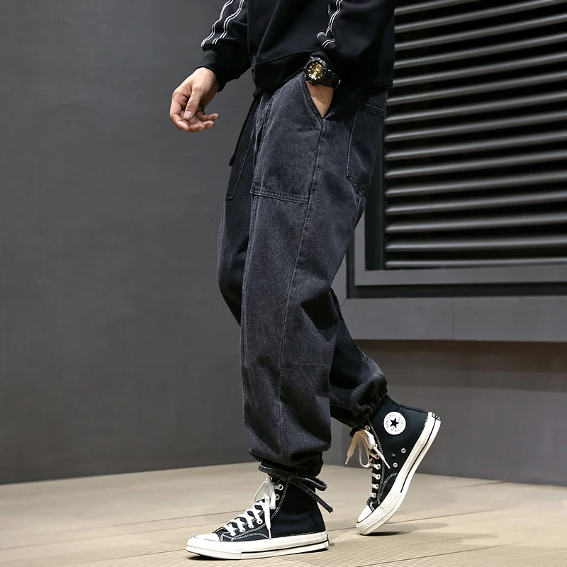 Fashion Streetwear Men Jeans Loose Fit Spliced Designer Designer Harem Pants Japanese Designer Hip Hop Jeans 4