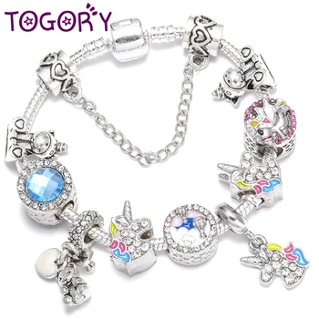 

TOGORY Cute Animal Unicorn Charm Bracelet For Women Girls Hot Air Balloon Beads Fit Original Fine Bracelet Fashion Jewelry