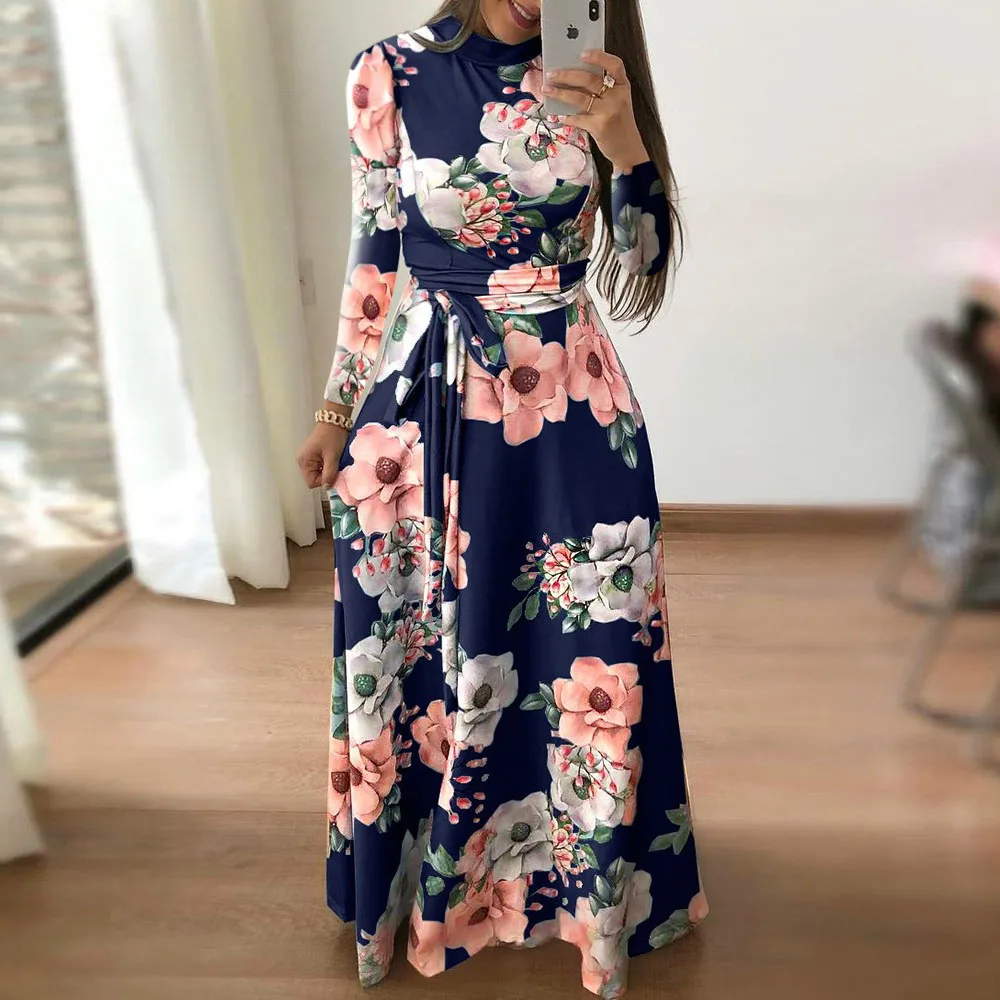 

maxi sexy dress plus size party boho long sleeve floral bandage elegant dresses bohemian big flower for womens autumn summer 5XL