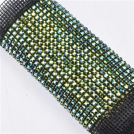 black with green AB Новинка 24 ряда горный хрусталь сетка SS20 стекло зеленый AB отделка кристаллами DIY ткань свадебное платье украшение Strass одежды/сумки/Обувь - Цвет: black with green AB