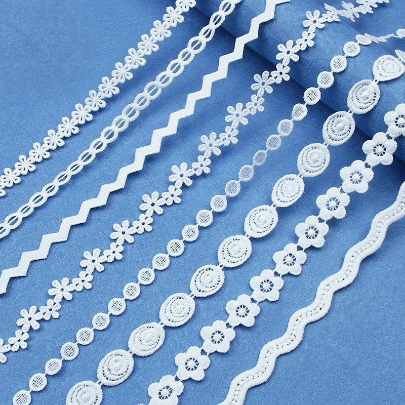 White Cotton Embroidered Lace Trim Ribbons Fabric DIY Sewing Handmade Craft Materials 5yards lace fabric,lace ribbon,lace sewing supplies,lace sewing accessories,lace accessories,lace garment accessories,lace decoration,cotton ribbon