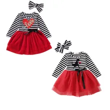 Платье для маленьких девочек на День святого Валентина, повязка на голову, Полосатое кружевное платье-пачка с цветочной вышивкой