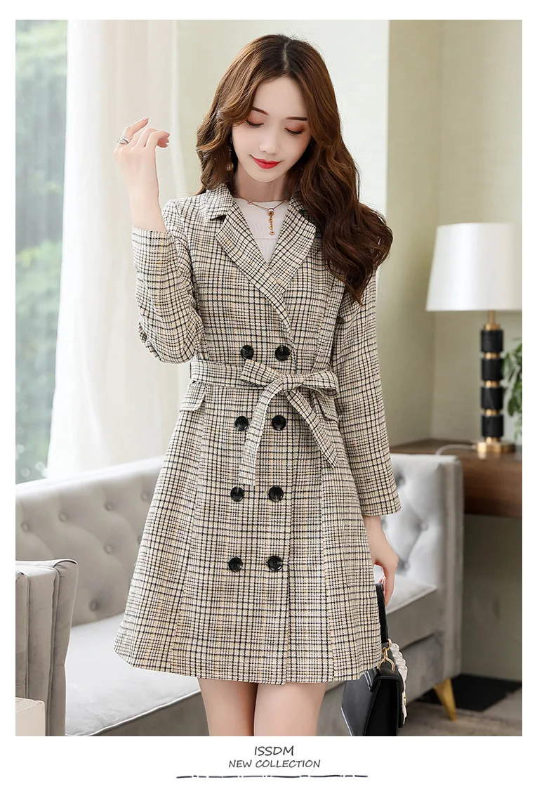 Trench Coat Women's Autumn Fashion Literature And Art Cool Versatile Comfortable Soft Sweet Cute Elegant Plaid Mid-length
