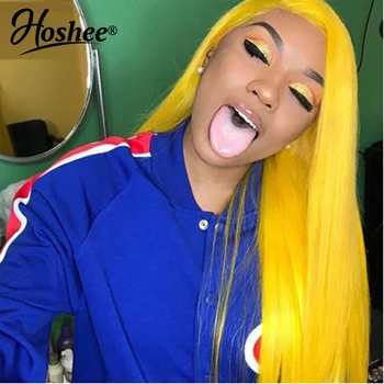 

Yellow Colored Human Hair Wigs Straight Lace Front Human Hair Wigs For Black Women Brazilian Remy Transparent Lace Wigs 150%