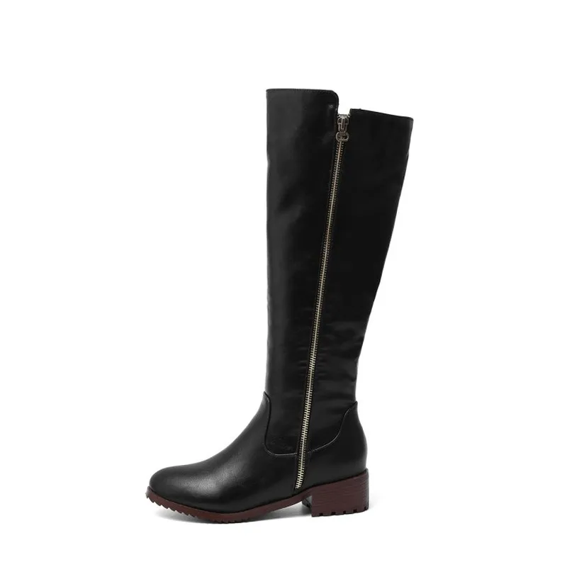 Женские ботинки новая зимняя модная женская обувь с круглым носком, на молнии, на низком каблуке, большие размеры 34-48, высота каблука 4 см, черный цвет
