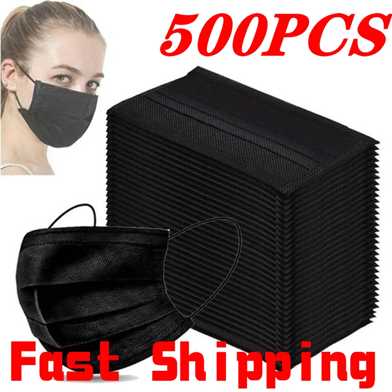 

10-500PCS Disposable Face Mask Black maque Non-wove 3 Layer filter Adult Protective Mouth Masks mascarillas quirurgicas negras