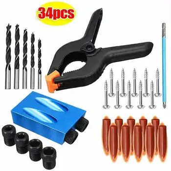 

6mm 8mm 10mm Woodworking Oblique Hole Jig Angle Drill Guide Set 34PCS Hole Puncher Locator Jig Drill for Carpentry