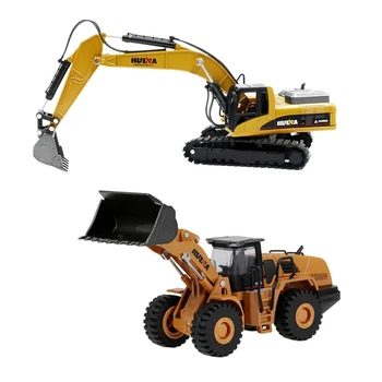 

HUINA 1714 1:50 Static Model of Alloy Loader & HUINA 1710 1:50 Alloy Excavator Static Model Decoration