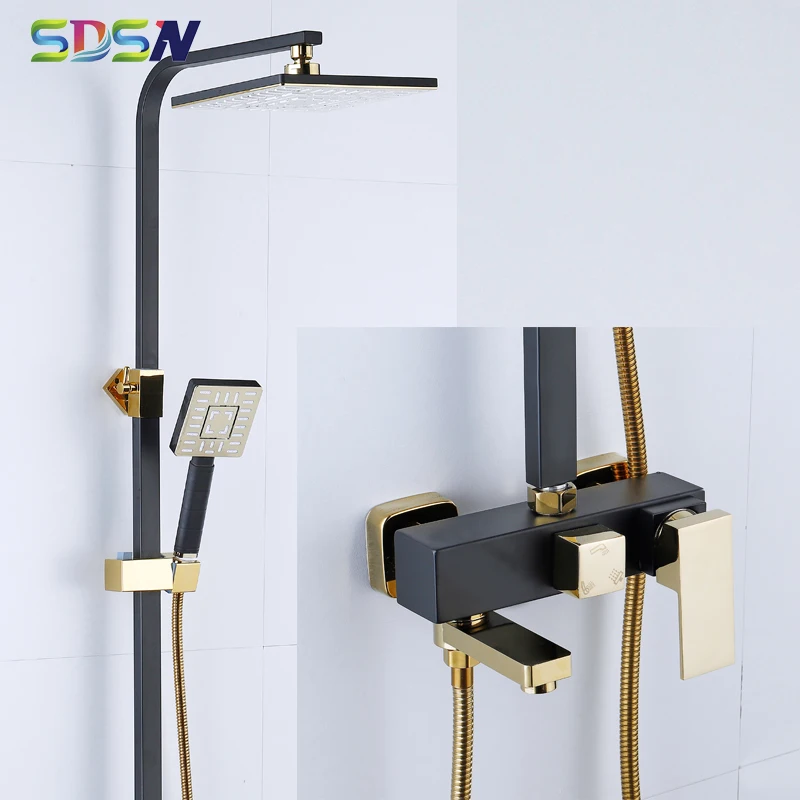 

Набор для душа для ванной SDSN, смеситель для ванны черного и золотого цвета, квадратная насадка для душа