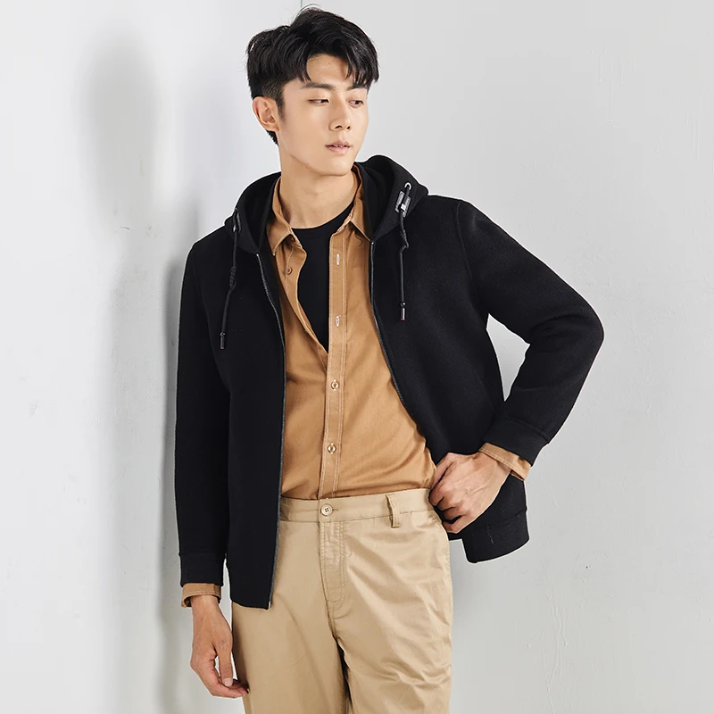 

PTSLAN Men Genuine Wool Jacket Woolen Overcoat