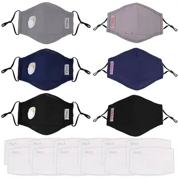 

6PCS (3PCS Have Valve,3PCS No Valve)Mouth Mask Cotton Half Face Dustproof Mouth Cover PM2.5 Mask with Filters