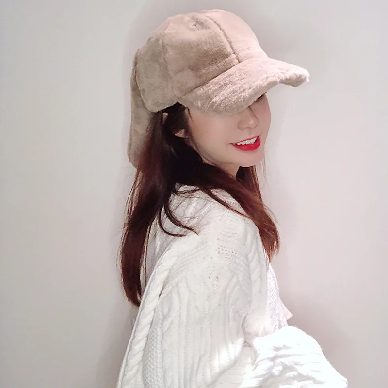 

Rabbit Eared Brim Hat Women's Japanese-style Sweet Cute Soft Girl Autumn And Winter Days Plush Warm Casual Students Baseball Cap