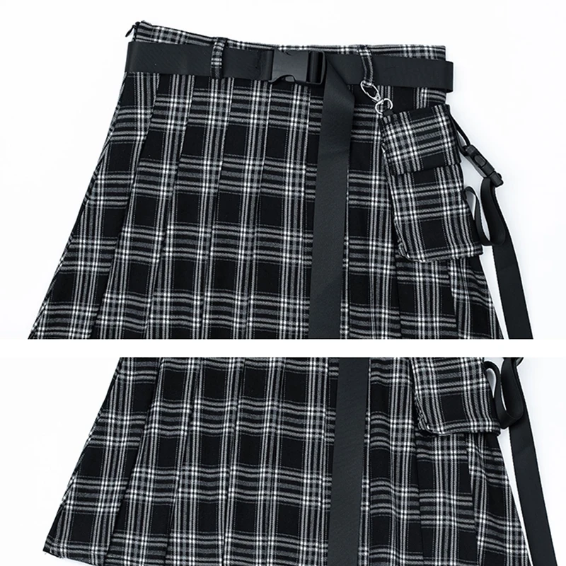 [EAM] High Waist Black Plaid Printed Buckle Temperament Half-body Skirt Women Fashion Tide New Spring Summer 2020 1X535