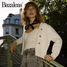 Bazaleas Франция белый Emile Carfigans Цветочный вышитый женский свитер ретро центр пуговицы теплый вязаный винтажный женский свитер