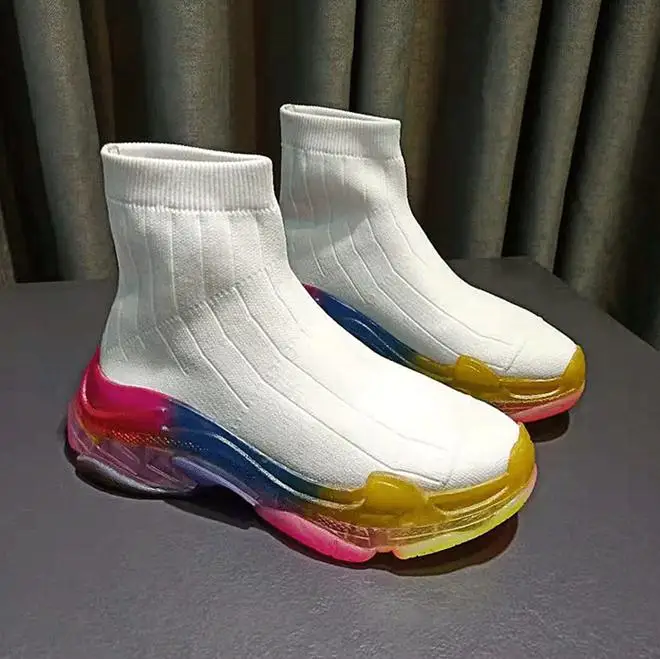 As Pic Стильные ботинки на платформе; женские осенние ботинки; botas Mujer; коллекция года; ботильоны с радужной подошвой; обувь на высоком каблуке; Bota Feminina; женская обувь без застежки - Цвет: As Pic