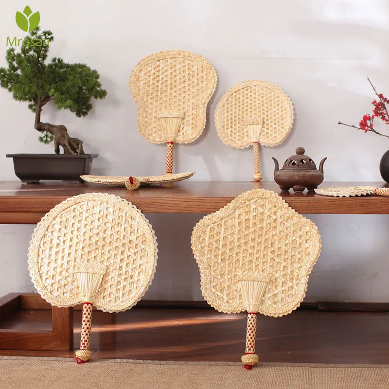 

Hot Handmade Woven Wheat Straw Weaving With Hand-cranked Big Fan Old Man Summer Natural Hand Fan Craft Fan Wedding Home Decor
