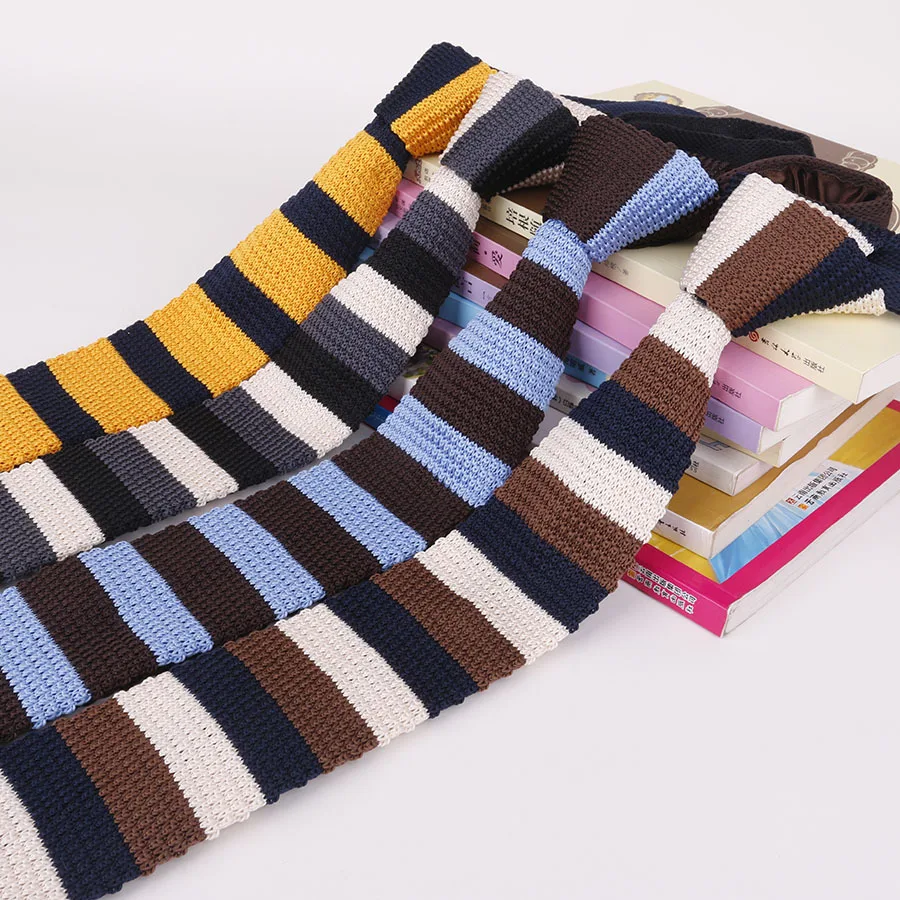 

Linbaiway 5cm Knit Tie Casual Korean Flat-head Narrow Striped Necktie Men's Knitting Neck Ties for Wedding Dress Custom Logo