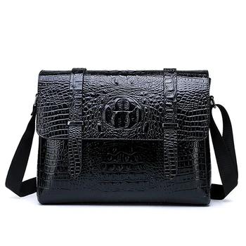 

Classic Men Messenger Bag PU Leather Alligator Fashion Trendy Large Capacity Briefcases Black Postman Package Men Crossbody Bag