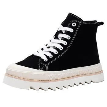 

Canvas Shoes Round Toe Ankle Boots For Women Mixed Colors Flat Ladies Shoes Lace-Up Zapatos De Mujer Casual Platform Shoes Woman