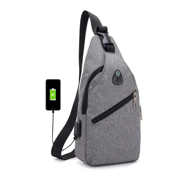

Oxford Cloth Chest Pack Men's Shoulder Bag Canvas Backpack Small Shoulder Bag Korean-style Fashion USB Charging Chest Pack