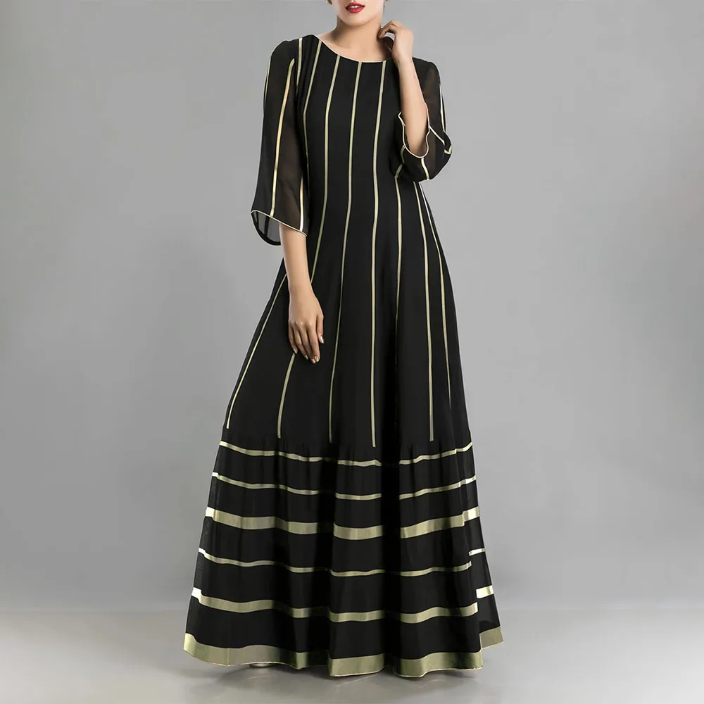 

Elegant Stripes Evening Party Dress Summer Autumn 2020 Draped Patchwork Chiffon Long Robe Femme A-Line Plus Size Vestidos