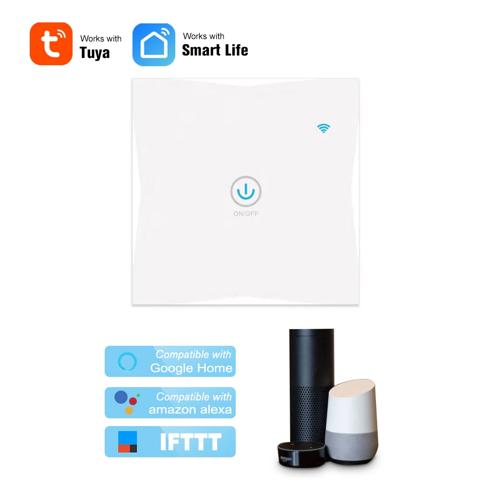 1 Gang Wifi умный настенный сенсорный выключатель стеклянная панель мобильное приложение Tuya/сенсорный таймер управления не требуется концентратор совместим с Google Home Alexa - Комплект: 1 Gang