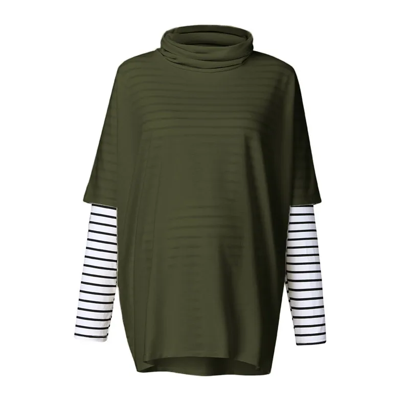 Telotuny Одежда для беременных женщин для беременных с высоким воротником, комбинированные полосатые топы, пуловер - Color: Green