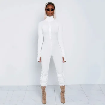 

WEPBEL Full Length Jumpsuit Women Skinny Fashion Zipper Casual Sexy Solid Color Full Sleeve Summer Spring New