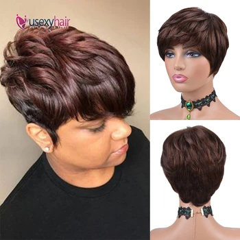 

USEXY Short Straight Human Hair Wigs Natural Wave Pixie Cut Cheap Wig Machine Made Brazilian Remy Human Hair Wigs For Women