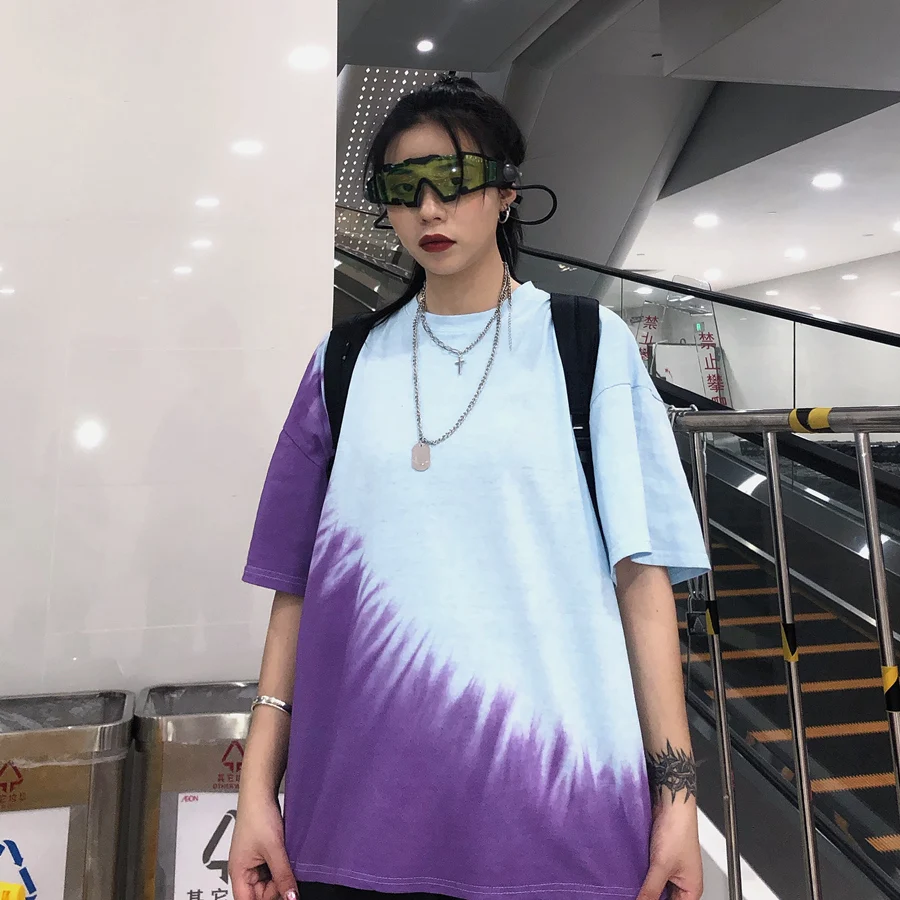Harajuku Лето ins Корейская женская одежда парные яркое футболки с круглым вырезом Свободные повседневные Модные уличные унисекс Женские топы