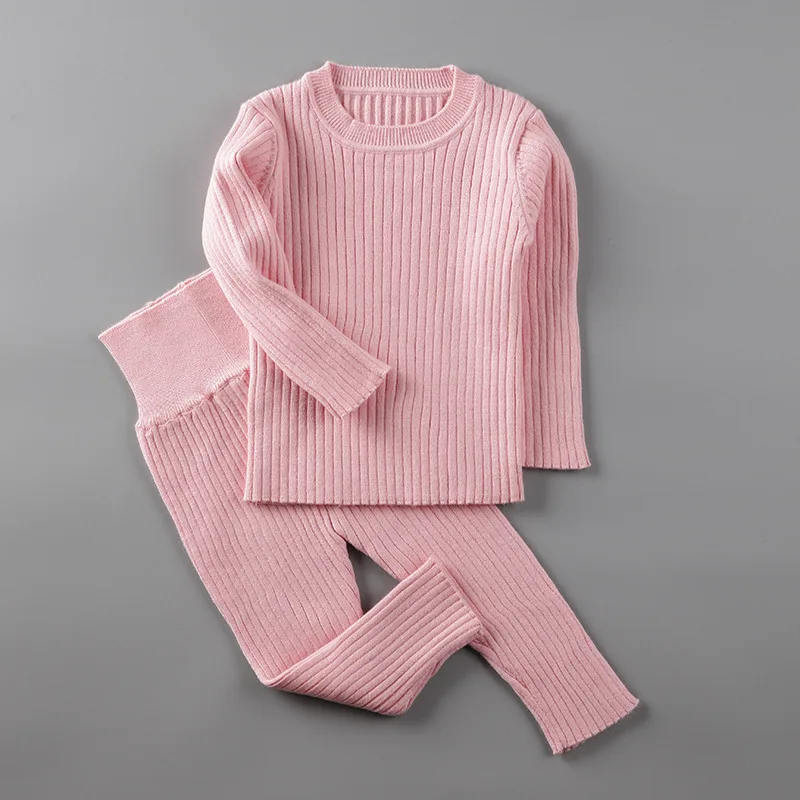 Autumn Winter Baby Boys Girls Cotton Knitted Clothes Sets Infant Kids Warm Sweater + Pants Suits Baby Clothing Sets