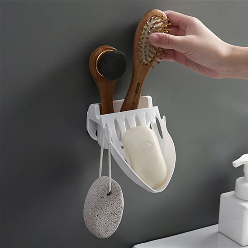 3 In 1 Creative Punch-free Soap Box Bathroom Holder Wall Hanging Rack Tools Toilet Soap Holder Bathroom Organizer@C