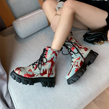 

Aliona Shoo Colorful Genuine Leather Ankle Boots Women Autumn Flat Platform Shoes camouflage Comfortable Casual Shoes For Women