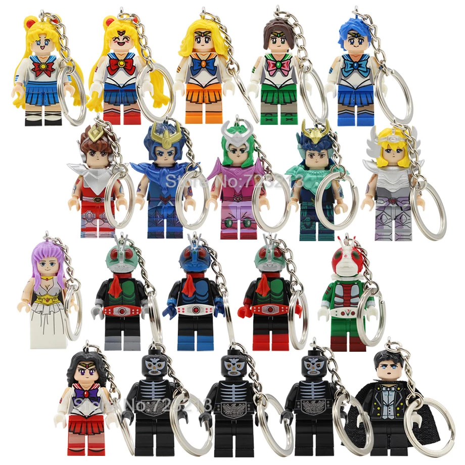 

Cartoon Single Sale Sailor Moon Saint Seiya Figure Kamen Masked Rider Keychain Ring Building Blocks Models Bricks Toys Legoing