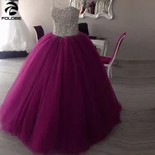 Фиолетовое длинное милое 16 платьев с бисером винтажное милое бальное платье из тюля пышное платье vestidos de quincianera