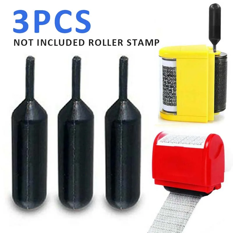 3pcs/set 1.5ml Refill Ink Black Ink for Identity Guard Theft Protection Roller Stamp Self-inking Stamp