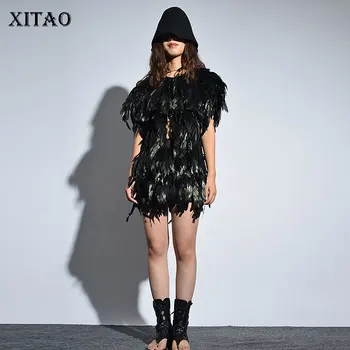 

[XITAO] Europe 2018 New Arrival Autumn Street Women Solid Color Sleeveless Short Top Female O-Neck Loose Bandage Vest LJT3840