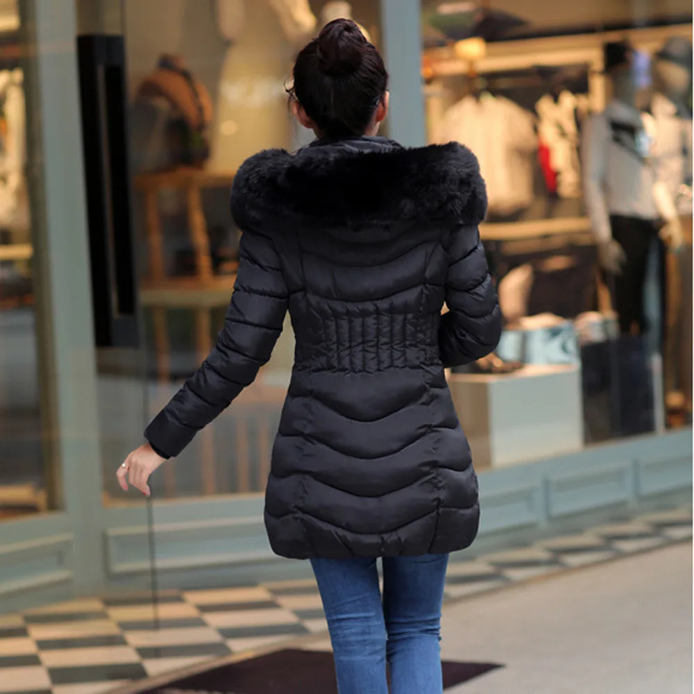 Плюшевое пуховое пальто с капюшоном для женщин, однотонная длинная куртка, тонкая хлопковая парка, пальто с длинным рукавом, ветронепроницаемая женская утепленная куртка