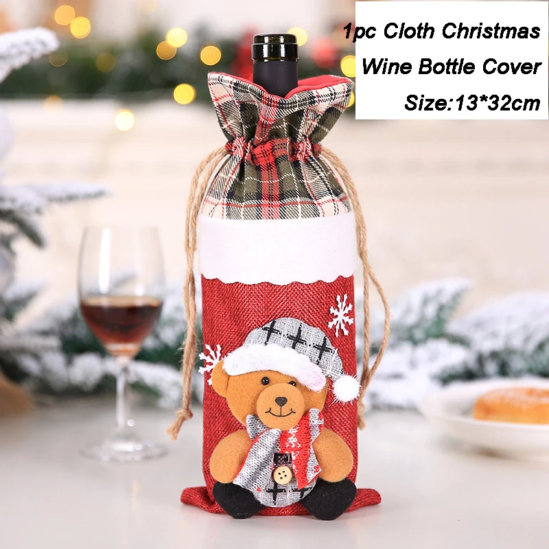 Bear 1PC Рождественское украшение для дома, обертка для бутылки, Рождественское украшение, Санта-Клаус, Декор, Рождественская винная бутылка, чехол, с рождеством - Цвет: Bear 1PC