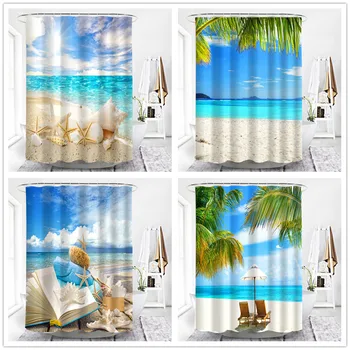 

Sea Beach Scenery Shower Curtain Polyester Waterproof Bathroom Bath With Hook Hanging Curtain Shower Screen Bath House Curtain