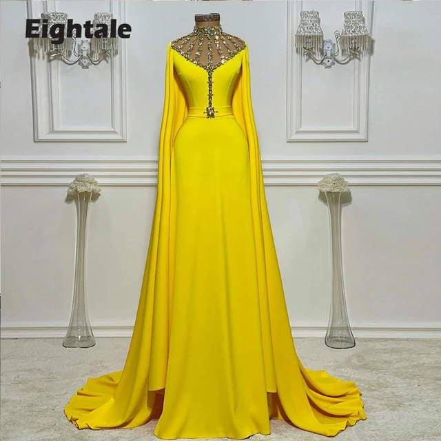 Eightale Feather Evening Dress One Shoulder Beaded Rhinestones Cape Side  Split crystal dresses long Prom Party Gown abendkleider - AliExpress