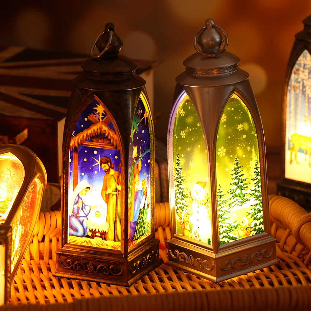 1PC Multicolor Plastic Wire Hanging Lantern Decoration LED Candlestick Light Lamp Ornamernt Santa Claus Home Decor DIY Crafts