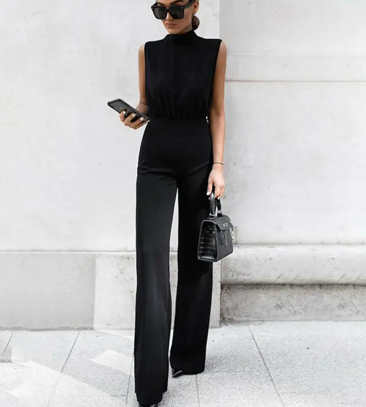 

2019 New Women Summer Sleeveless Fashion Jumpsuit Lady Elegant Evening Party Solid Black White Jumpsuit Plus Size