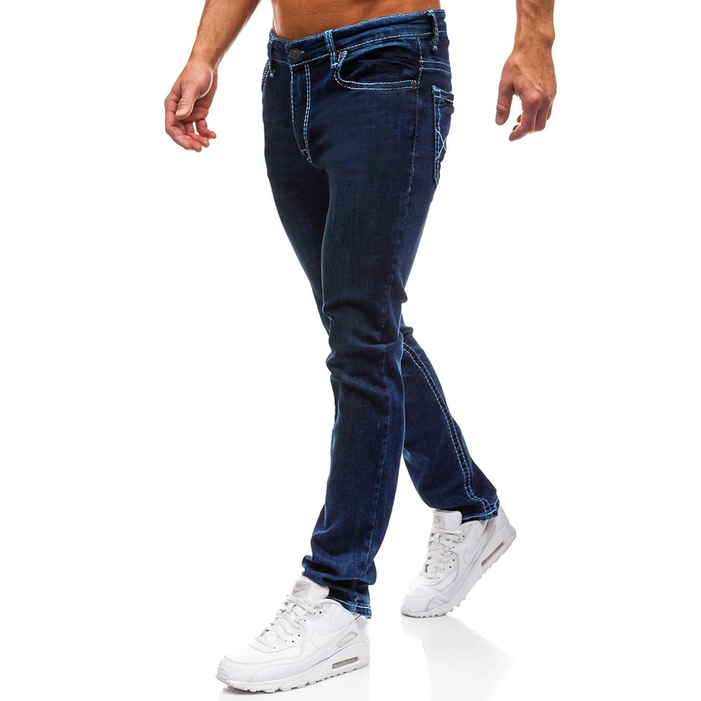 Брендовые мужские джинсы 2019 корейские модные вымытые длинные брюки Классические однотонные мужские джинсовые штаны хип хоп Уличная одежда