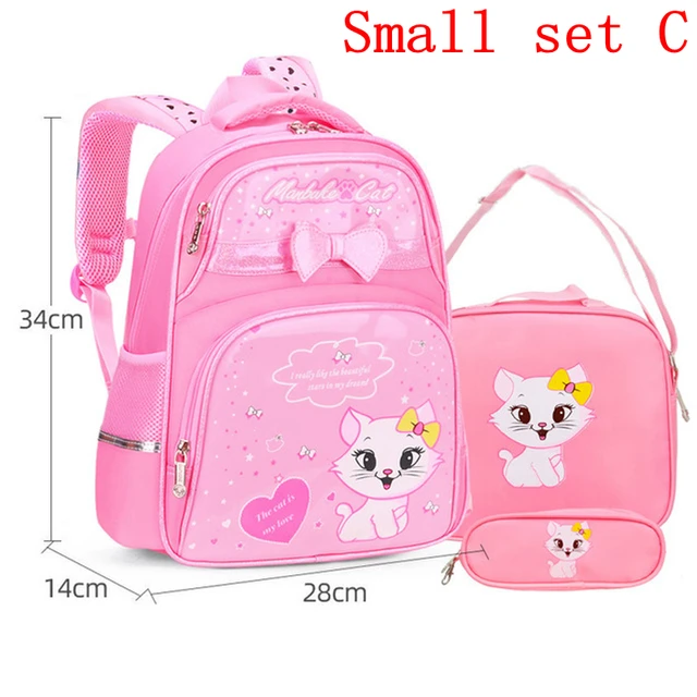 Waterproof Children School Bags Cartoon Cute Princess Backpacks Orthopedic Kids Book Bags for Teenage Girls Schoolbags Mochila Small set C