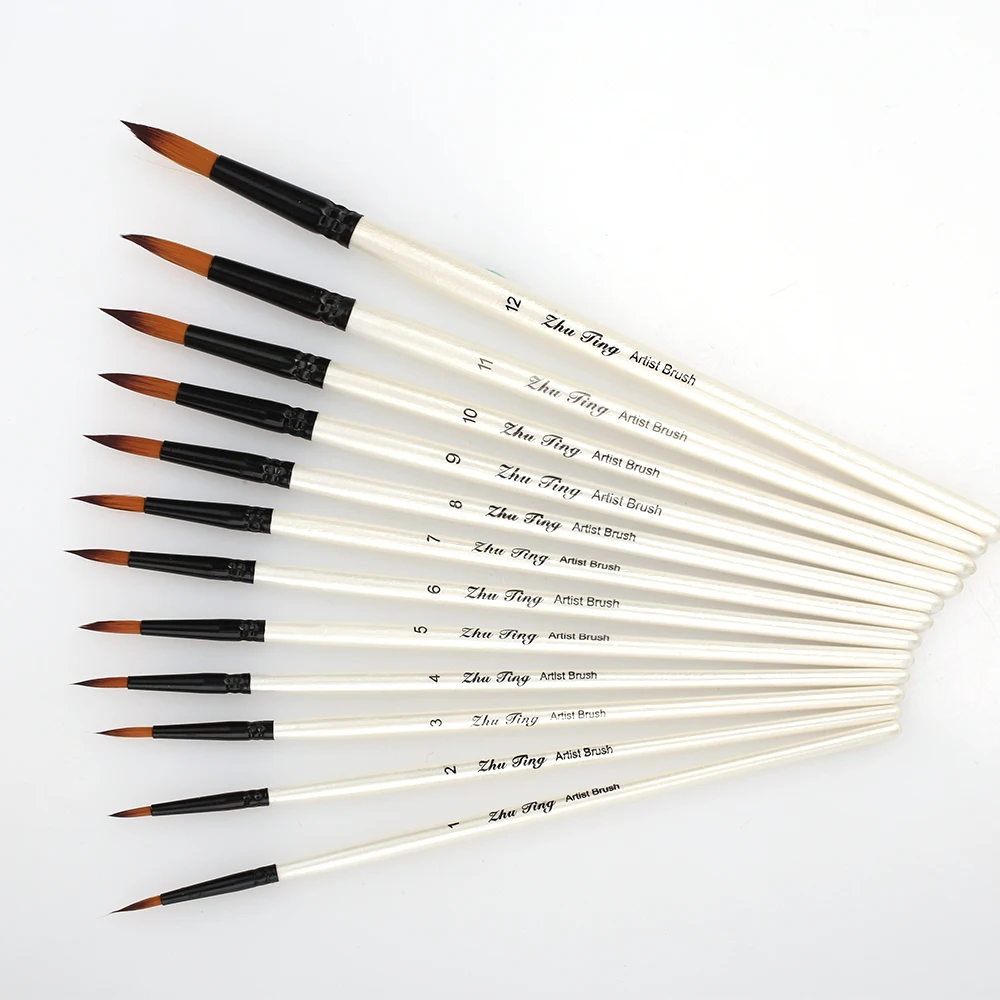 Brush Pen Delicate Durable 12Pcs Nylon Craft Acrylic Painting Painting Brush Art Drawing Supplies Nylon Hair Paintbrush