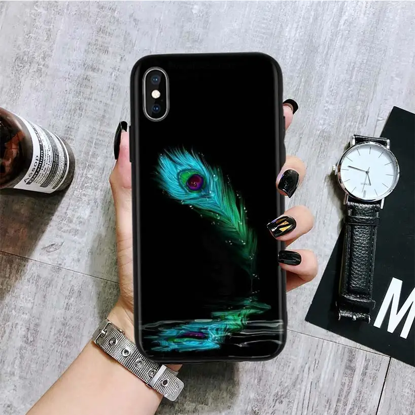 Черный чехол для телефона с рисунком птицы павлина и пера для Apple IPhone 11 Pro XS MAX XR 7 8 6 6S Plus X 10 Ten 5 5S SE Coque Shell - Цвет: BA239-5