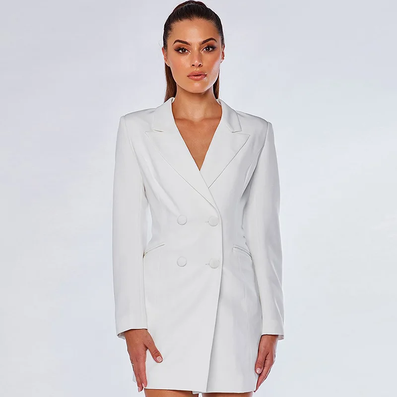 Chicology double breasted elegant office lady blazer dress long sleeve American jacket suit summer autumn women clothing